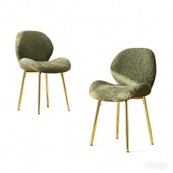 Lufeiya Set of 2 Teddy Dining Chairs, Upholstered Side Chairs with Metal Legs for Kitchen