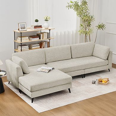 Chenille Upholstered Sectional Sofa with Reversible Chaise, 3-Seater