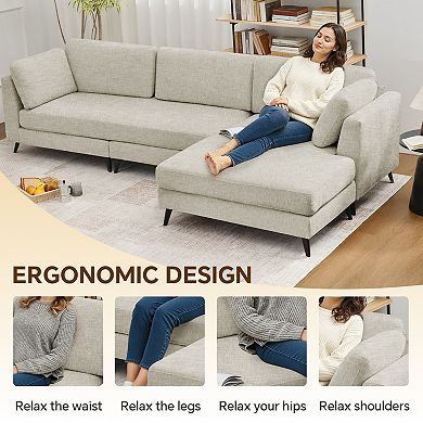 Chenille Upholstered Sectional Sofa with Reversible Chaise, 3-Seater