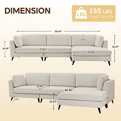 Chenille Upholstered Sectional Sofa with Reversible Chaise, 3-Seater