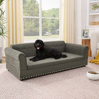 IFMALL Oversized Elevated Pet Sofa Bed with Backrest and Armrest for Large Dogs
