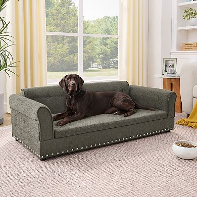 IFMALL Oversized Elevated Pet Sofa Bed with Backrest and Armrest for Large Dogs