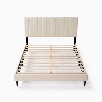 Lufeiya Queen Size Upholstered Platform Bed Frame with Tufted Channel Headboard, Wood Slat Support