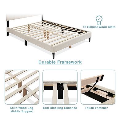 Lufeiya Queen Size Upholstered Platform Bed Frame with Tufted Channel Headboard, Wood Slat Support