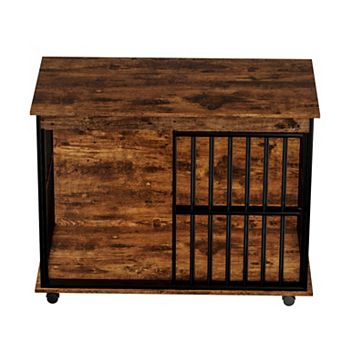 IFMALL Large Wooden Dog Kennel Furniture with Removable Tray for Medium Big Breeds