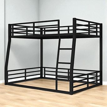 Lufeiya Full XL over Queen Bunk Bed Frame with Safety Guardrails and Ladder, Space-Saving Loft bed
