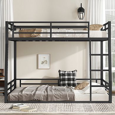 Lufeiya Full XL over Queen Bunk Bed Frame with Safety Guardrails and Ladder, Space-Saving Loft bed