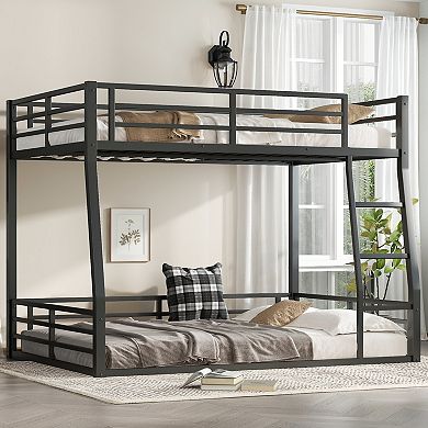 Lufeiya Full XL over Queen Bunk Bed Frame with Safety Guardrails and Ladder, Space-Saving Loft bed