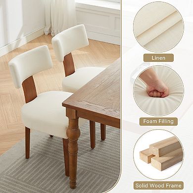 Lufeiya Set of 2 Linen Fabric Armless Dining Chairs with Padded Seat and Solid Rubberwood Legs
