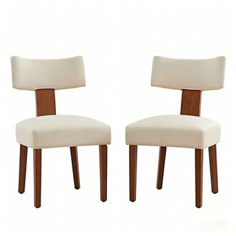 Lufeiya Set of 2 Linen Fabric Armless Dining Chairs with Padded Seat and Solid Rubberwood Legs