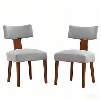 Lufeiya Set of 2 Linen Fabric Armless Dining Chairs with Padded Seat and Solid Rubberwood Legs