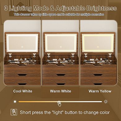 Lufeiya 3-in-1 Vanity Desk with Dimmable LED Mirror Flip Top Makeup Dressing Table Compact Storage