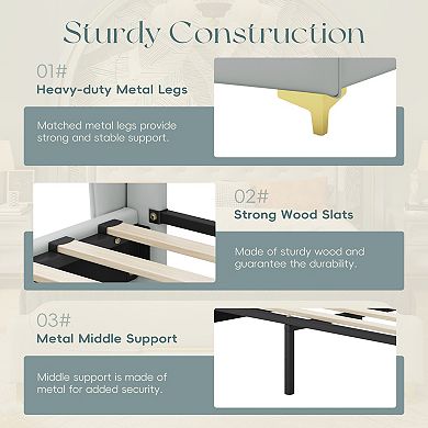 Lufeiya Queen Size PU Leather Upholstered Platform Bed Frame with Wingback Headboard and Footboard
