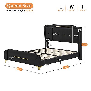 Lufeiya Queen Size PU Leather Upholstered Platform Bed Frame with Wingback Headboard and Footboard
