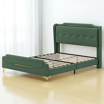 Lufeiya Queen Size PU Leather Upholstered Platform Bed Frame with Wingback Headboard and Footboard