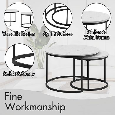 Lufeiya Set of 2 Nesting Round Coffee Tables, Sofa Table, Wood and Metal Side Tables