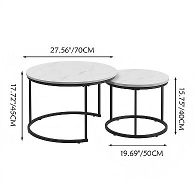 Lufeiya Set of 2 Nesting Round Coffee Tables, Sofa Table, Wood and Metal Side Tables
