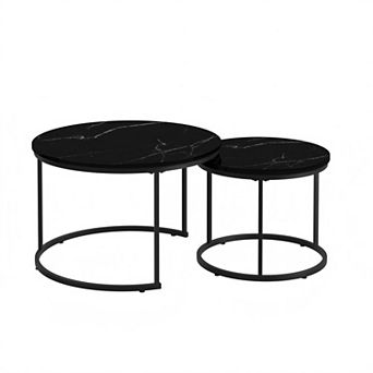 Lufeiya Set of 2 Nesting Round Coffee Tables, Sofa Table, Wood and Metal Side Tables