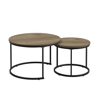 Lufeiya Set of 2 Nesting Round Coffee Tables, Sofa Table, Wood and Metal Side Tables