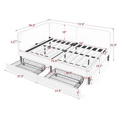 Lufeiya Full Size Upholstered Platform Sofa Bed with 2 Storage Drawers, Adjustable Velvet Daybed