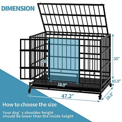 IFMALL Heavy Duty Folding Metal Dog Crate with Wheels Removable Tray
