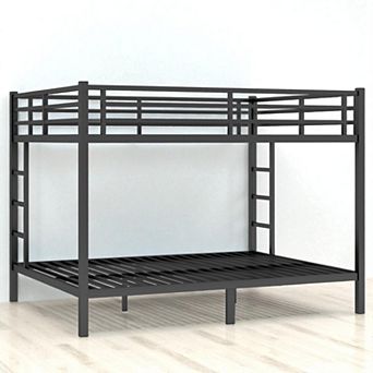 Lufeiya Queen Over Queen Metal Bunk Bed Frame with Dual Side Ladders, Heavy-Duty Steel Bunk Bed