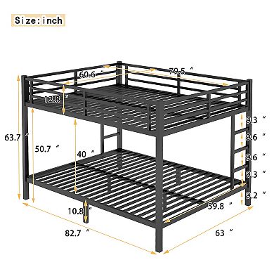 Lufeiya Queen Over Queen Metal Bunk Bed Frame with Dual Side Ladders, Heavy-Duty Steel Bunk Bed
