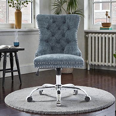 Lufeiya Chenille Tufted Home Office Chair, Wide Deep Seat Desk Chair, Swivel Adjustable