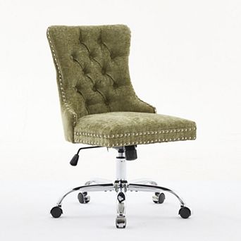Lufeiya Chenille Tufted Home Office Chair, Wide Deep Seat Desk Chair, Swivel Adjustable