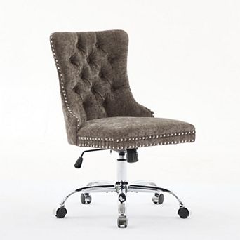 Lufeiya Chenille Tufted Home Office Chair, Wide Deep Seat Desk Chair, Swivel Adjustable