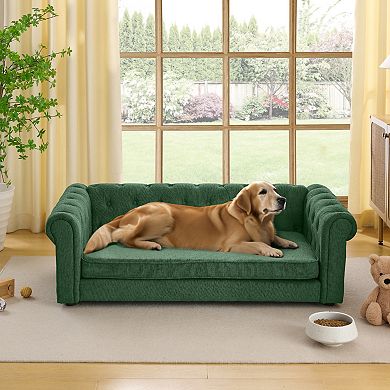 IFMALL Elevated Rectangular Pet Sofa Bed for Large Dogs Comfortable Linen Fabric