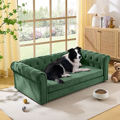 IFMALL Elevated Rectangular Pet Sofa Bed for Large Dogs Comfortable Linen Fabric