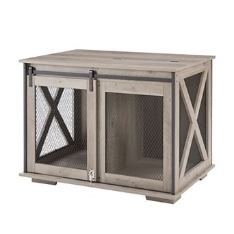 IFMALL Farmhouse Furniture Dog Kennel Crate End Table with Sliding Door