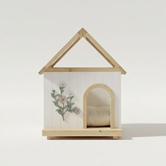IFMALL Transparent Roof Indoor Pet Shelter with Floral Carving Design