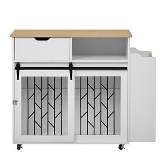 IFMALL Multipurpose Pet Crate End Table with Storage Drawer and Sliding Doors