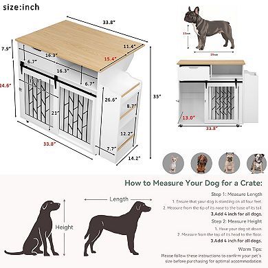IFMALL Multipurpose Pet Crate End Table with Storage Drawer and Sliding Doors