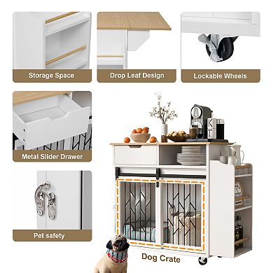 IFMALL Multipurpose Pet Crate End Table with Storage Drawer and Sliding Doors