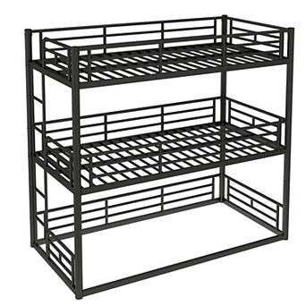 Lufeiya Triple Bunk Bed for Kids and Teens, Twin Over Twin Over Twin Metal Bunk Bed with Guardrails