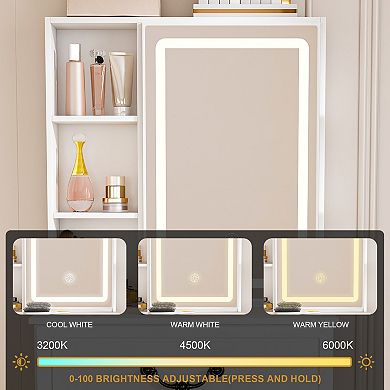 Lufeiya 24" Vanity Table Set with LED Lighted Mirror and Stool,Small Makeup Desk with Storage Shelve