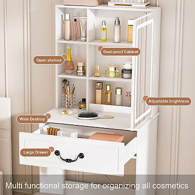 Lufeiya 24" Vanity Table Set with LED Lighted Mirror and Stool,Small Makeup Desk with Storage Shelve