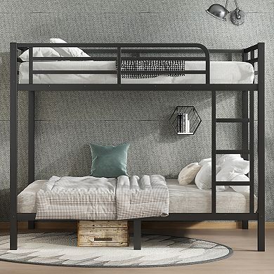 Lufeiya Metal Full over Full Bunk Bed Frame with Guardrails and Ladder, Heavy Duty Noise-Free