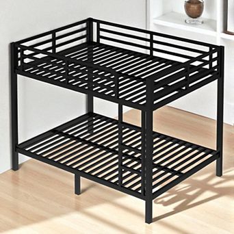 Lufeiya Metal Full over Full Bunk Bed Frame with Guardrails and Ladder, Heavy Duty Noise-Free