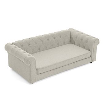 IFMALL Elevated Rectangular Pet Sofa Bed for Large Dogs Comfortable Linen Fabric