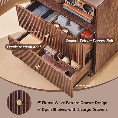 Modern Nightstand with Charging Station, 21.65" Wood End Table with 2 Drawers for Bedroom