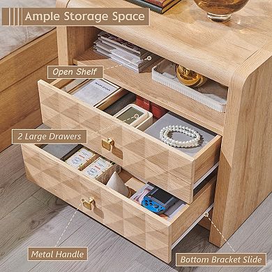 2Piece Modern Night stand 3-Drawer Bedside Table Set with Charging Station