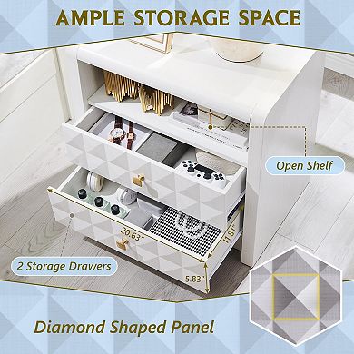 2Piece Modern Night stand 3-Drawer Bedside Table Set with Charging Station