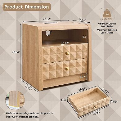 2Piece Modern Night stand 3-Drawer Bedside Table Set with Charging Station
