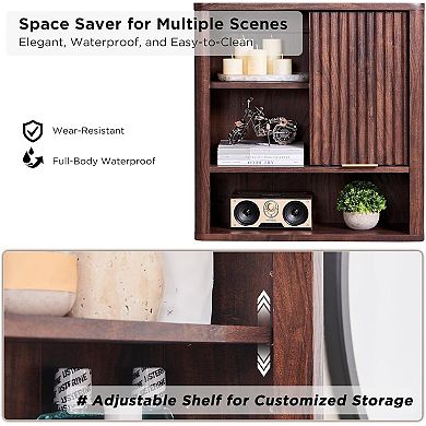 Fluted Bathroom Wall Cabinet, Wooden Medicine Cabinet Organizer with Adjustable Shelf for Bathroom