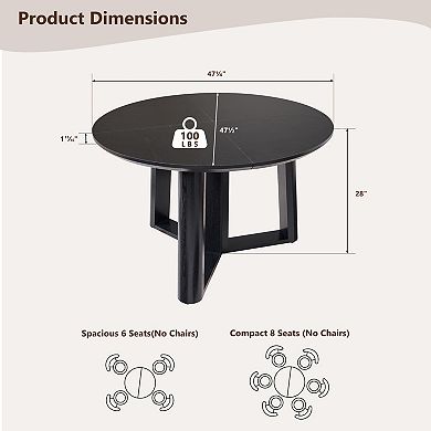 47" Round Dining Table for 46, Modern Circle Table w/ Thick Wood Top for Dining Room (Table Only)