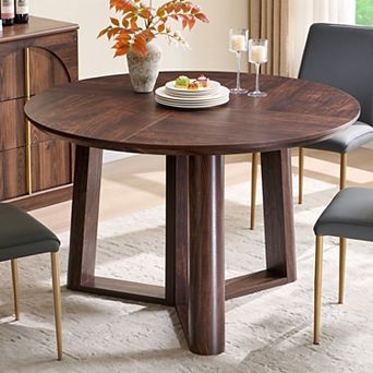 47" Round Dining Table for 46, Modern Circle Table w/ Thick Wood Top for Dining Room (Table Only)